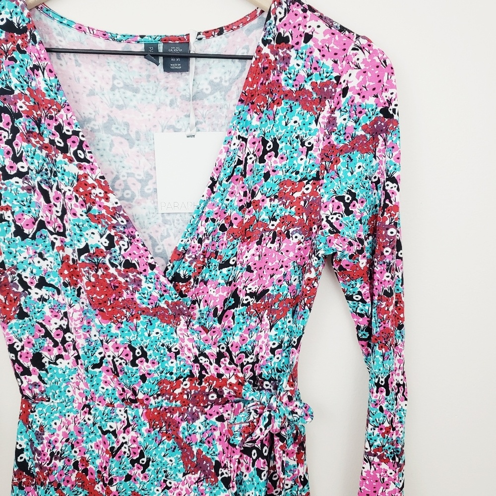 Paraphrase 》Faux Wrap Floral Midi Dress